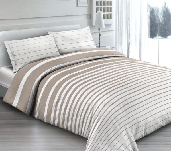 Parure Copripiumino 100% puro cotone una piazza e mezza mod. Rigato beige