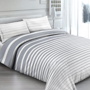 Completo Lenzuola per letto 100% puro Cotone made in Italy una piazza e mezza Rigato Grigio Bianco