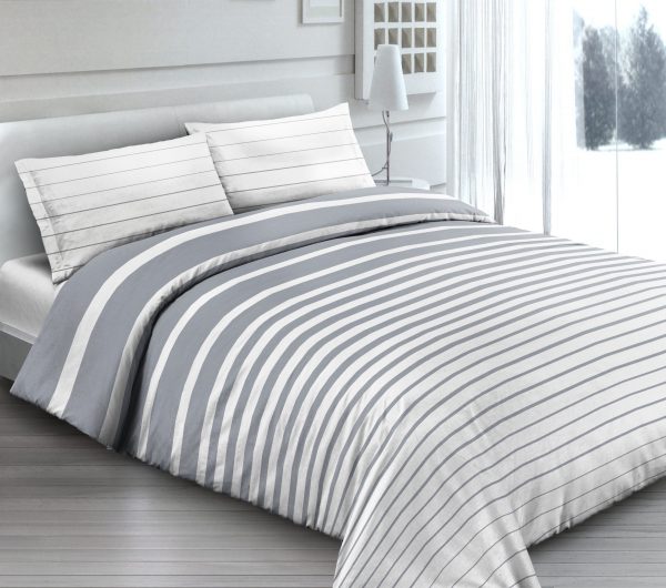 Completo Lenzuola per letto 100% puro Cotone made in Italy una piazza e mezza Rigato Grigio Bianco