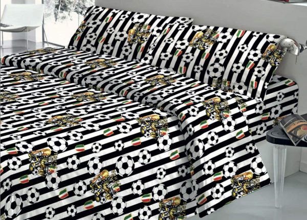 Parure Copripiumino 100% puro cotone una piazza singolo mod. Squadre Calcio Bianco Nero