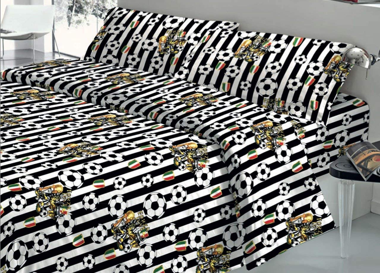 Completo Lenzuola per letto 100% puro Cotone made in Italy una piazza  Squadre Calcio bianco nero – MEGAWEBSTORE