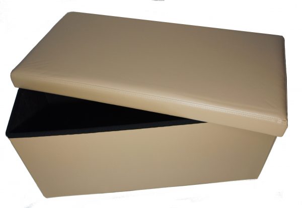 Pouf Contenitore in Ecopelle Cassapanca Pieghevole Imbottito Sgabello Poggiapiedi Beige Nocciola