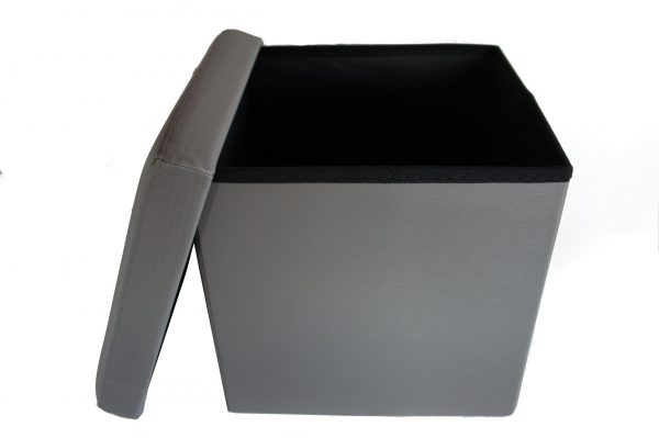 Pouf Contenitore in Ecopelle Cassapanca Pieghevole Imbottito Sgabello Poggiapiedi Grigio