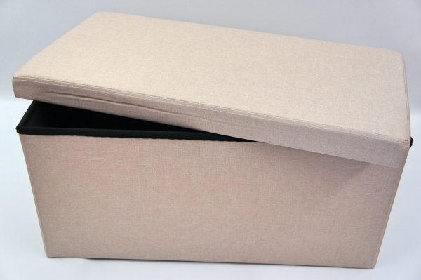 Pouf Contenitore in Tessuto Cassapanca Pieghevole Imbottito Sgabello Poggiapiedi Beige