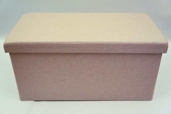 Pouf Contenitore in Tessuto Cassapanca Pieghevole Imbottito Sgabello Poggiapiedi Beige