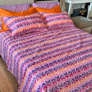 Completo Lenzuola per letto 100% puro Cotone made in Italy matrimoniale Spiga Viola Rosa