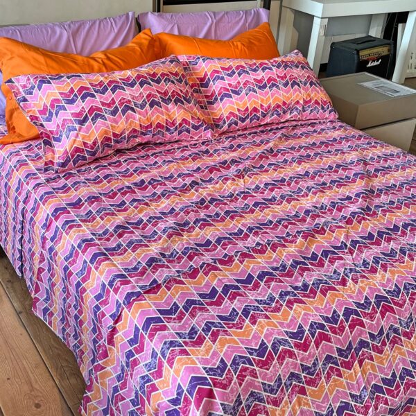 Completo Lenzuola per letto 100% puro Cotone made in Italy matrimoniale Spiga Viola Rosa