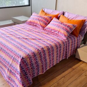 Completo Lenzuola per letto 100% puro Cotone made in Italy matrimoniale Spiga Viola Rosa