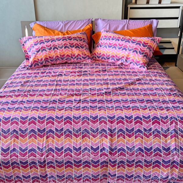 Completo Lenzuola per letto 100% puro Cotone made in Italy matrimoniale Spiga Viola Rosa