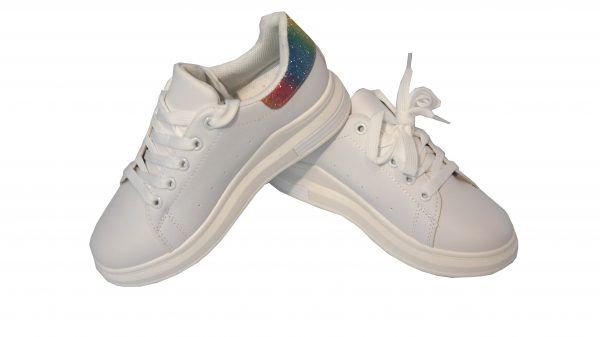 Scarpe Sneakers Donna MOD.7091yb Queen Plateau Basso Arcobaleno Glitter