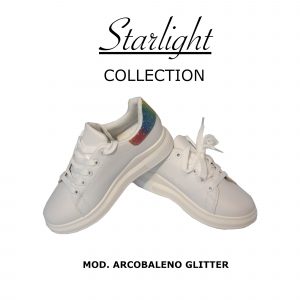 Scarpe Sneakers Donna MOD.7091yb Queen Plateau Basso Arcobaleno Glitter