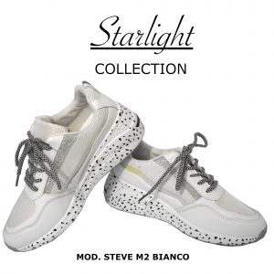 Scarpe Sneakers Donna MOD.2m Bianco Steve Plateau Alto 6 cm Glitter