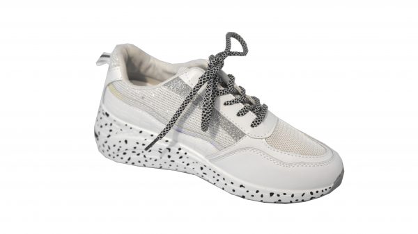 Scarpe Sneakers Donna MOD.2m Bianco Steve Plateau Alto 6 cm Glitter