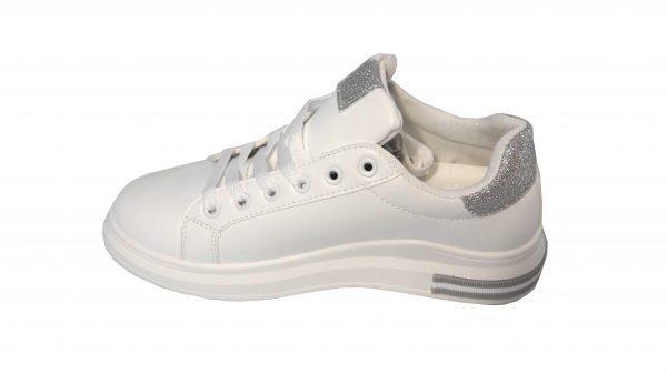 Scarpe Sneakers Donna MOD.5m Argento Silver Queen Plateau Basso Glitter