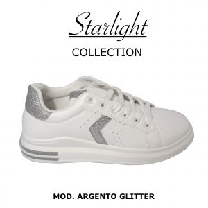 Scarpe Sneakers Donna MOD.5m Argento Silver Queen Plateau Basso Glitter