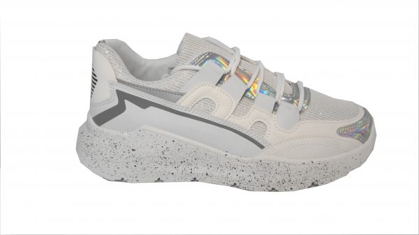 Scarpe Sneakers Donna MOD.31cp Bianco Argento Steve Plateau Alto 6 cm Glitter