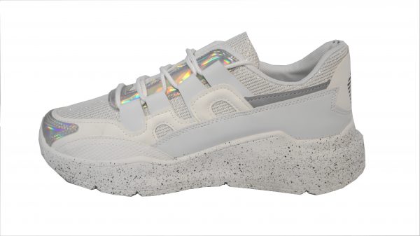 Scarpe Sneakers Donna MOD.31cp Bianco Argento Steve Plateau Alto 6 cm Glitter