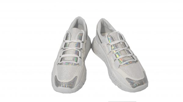Scarpe Sneakers Donna MOD.31cp Bianco Argento Steve Plateau Alto 6 cm Glitter