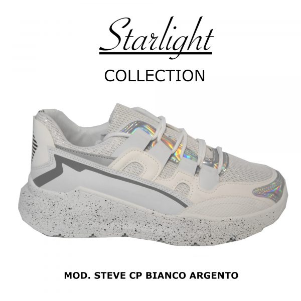 Scarpe Sneakers Donna MOD.31cp Bianco Argento Steve Plateau Alto 6 cm Glitter