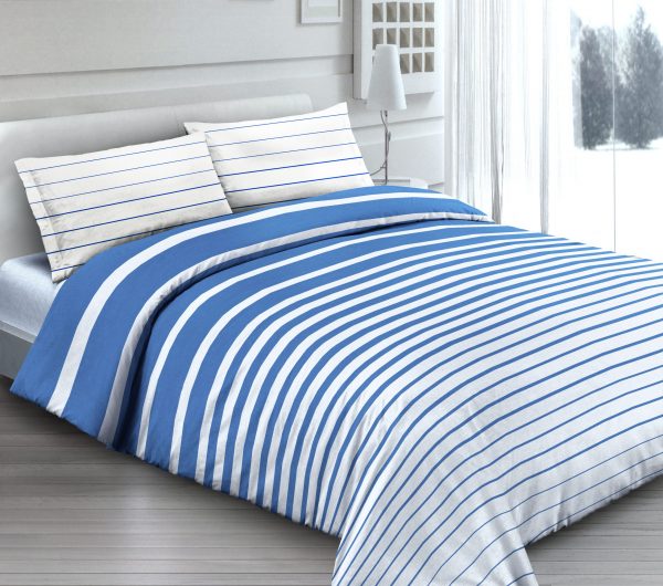 Completo Lenzuola per letto 100% puro Cotone made in Italy matrimoniale Righe Bianco e Blu