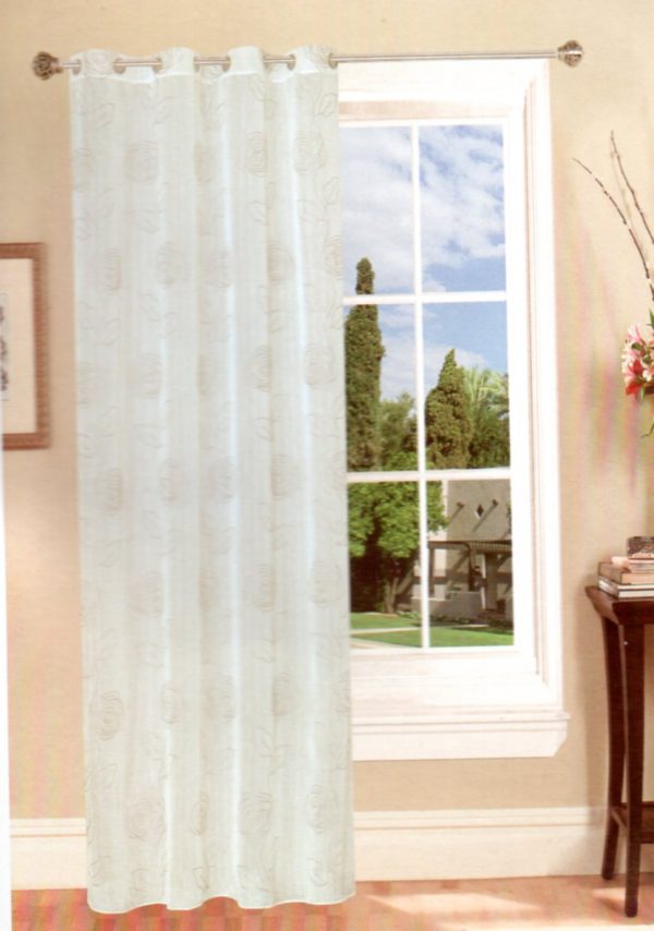 Coppia Tende Tendaggio con Occhielli Tessuto Bianco Ricami  MOD. 3LOC3BAIBAF1