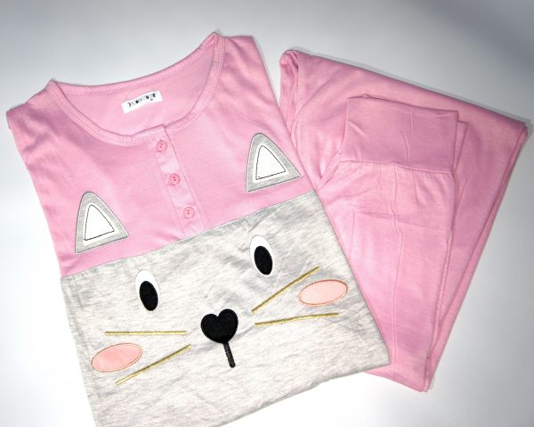 Pigiama Maglia e Pantalone Gatto Miao Dolci Coccole Rosa