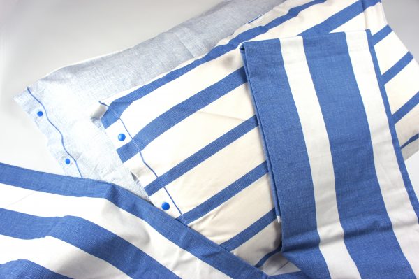 Completo Lenzuola per letto 100% puro Cotone made in Italy matrimoniale Righe Bianco e Blu