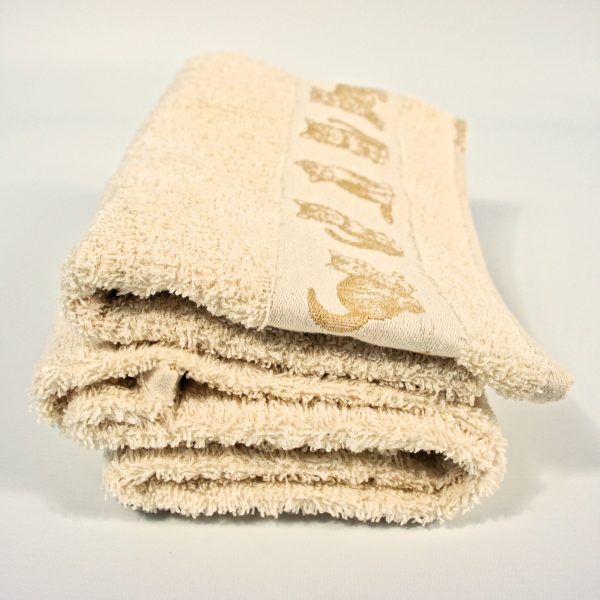2 Salviette e 2 Ospiti, asciugamani in spugna 100% Gattini Beige made in Italy