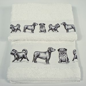 2 Salviette e 2 Ospiti, asciugamani in spugna 100% Cagnolini Bianco made in Italy