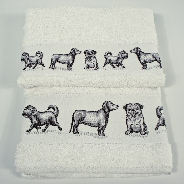 2 Salviette e 2 Ospiti, asciugamani in spugna 100% Cagnolini Bianco made in Italy
