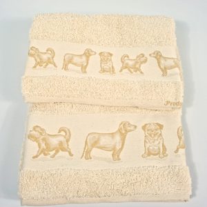 2 Salviette e 2 Ospiti, asciugamani in spugna 100% Cagnolini Beige made in Italy