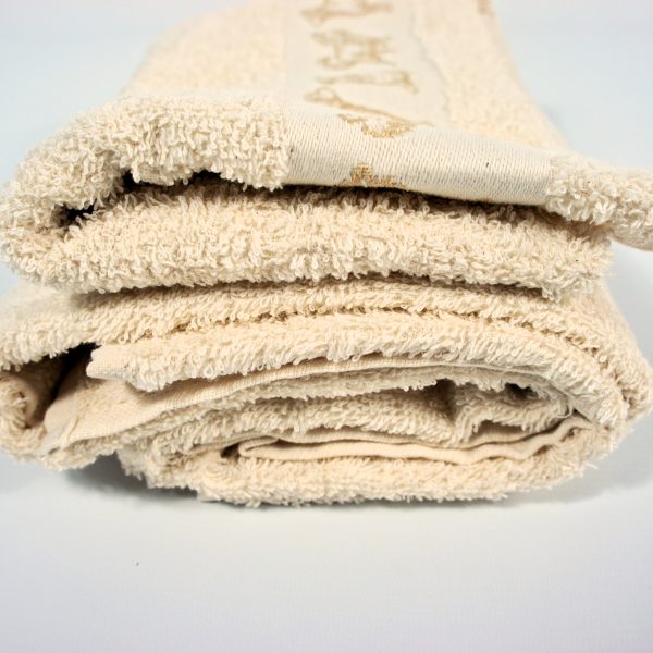 2 Salviette e 2 Ospiti, asciugamani in spugna 100% Cagnolini Beige made in Italy