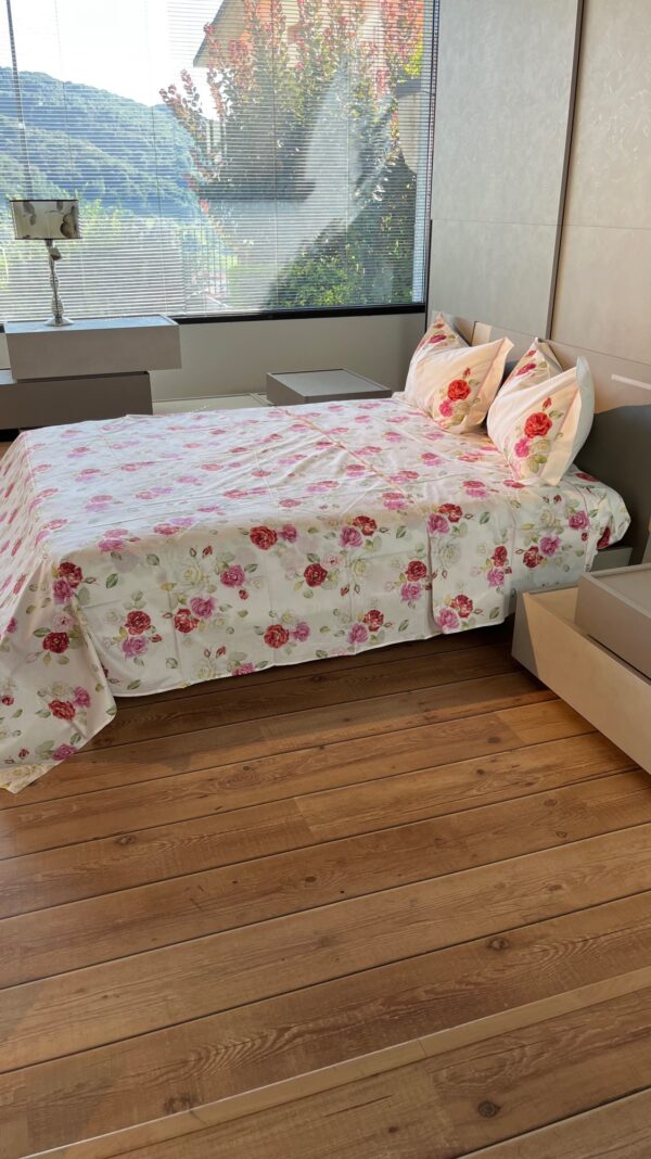 Completo Lenzuola per letto 100% puro Cotone made in Italy matrimoniale Roseto Rosso