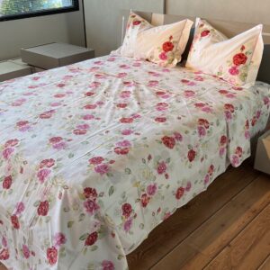 Completo Lenzuola per letto 100% puro Cotone made in Italy matrimoniale Roseto Rosso