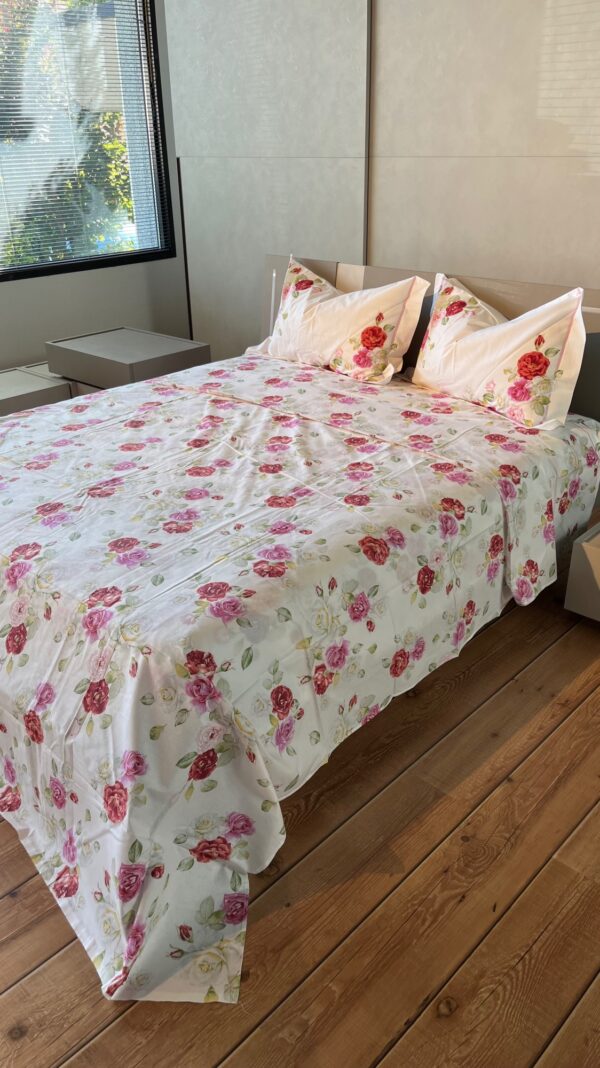 Completo Lenzuola per letto 100% puro Cotone made in Italy matrimoniale Roseto Rosso