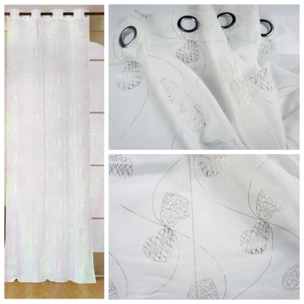 Coppia Tende Tendaggio con Occhielli Tessuto cuori argento MOD. OTNEGRA16BALLEROL