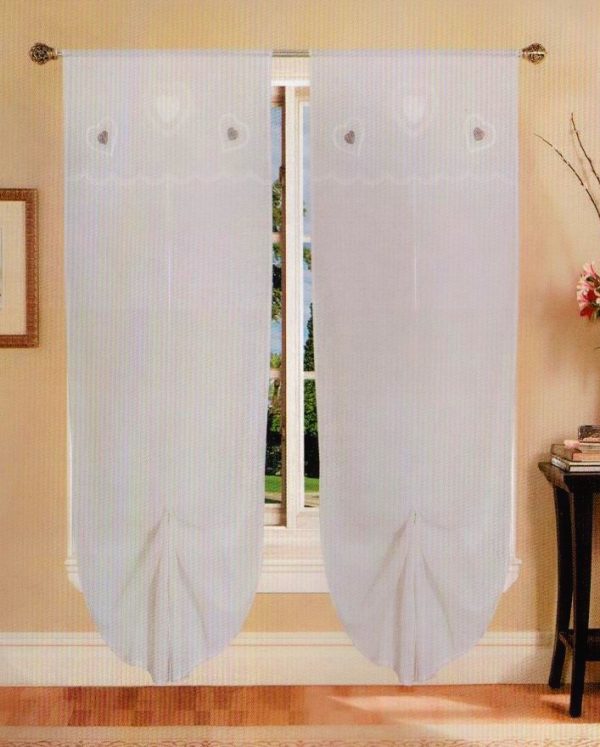 Tende coppia di tende per finestra portafinestra Cuori in velo leggero grigio mod. 1BRETSE