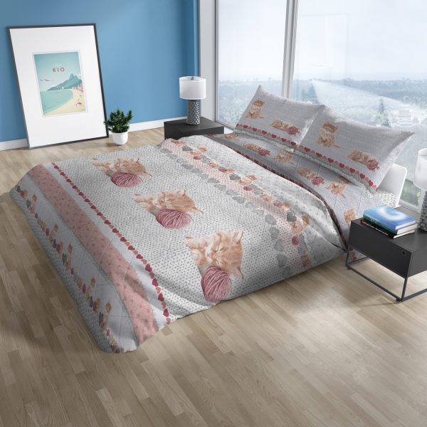 Completo Lenzuola per letto 100% puro Cotone made in Italy una piazza e mezza Gatti