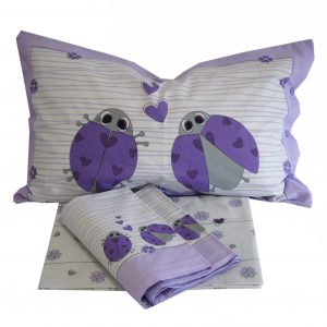 Completo Lenzuola per letto 100% puro Cotone made in Italy matrimoniale Coccinelle Lilla