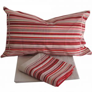 Completo Lenzuola per letto 100% puro Cotone matrimoniale MilleRighe rosso