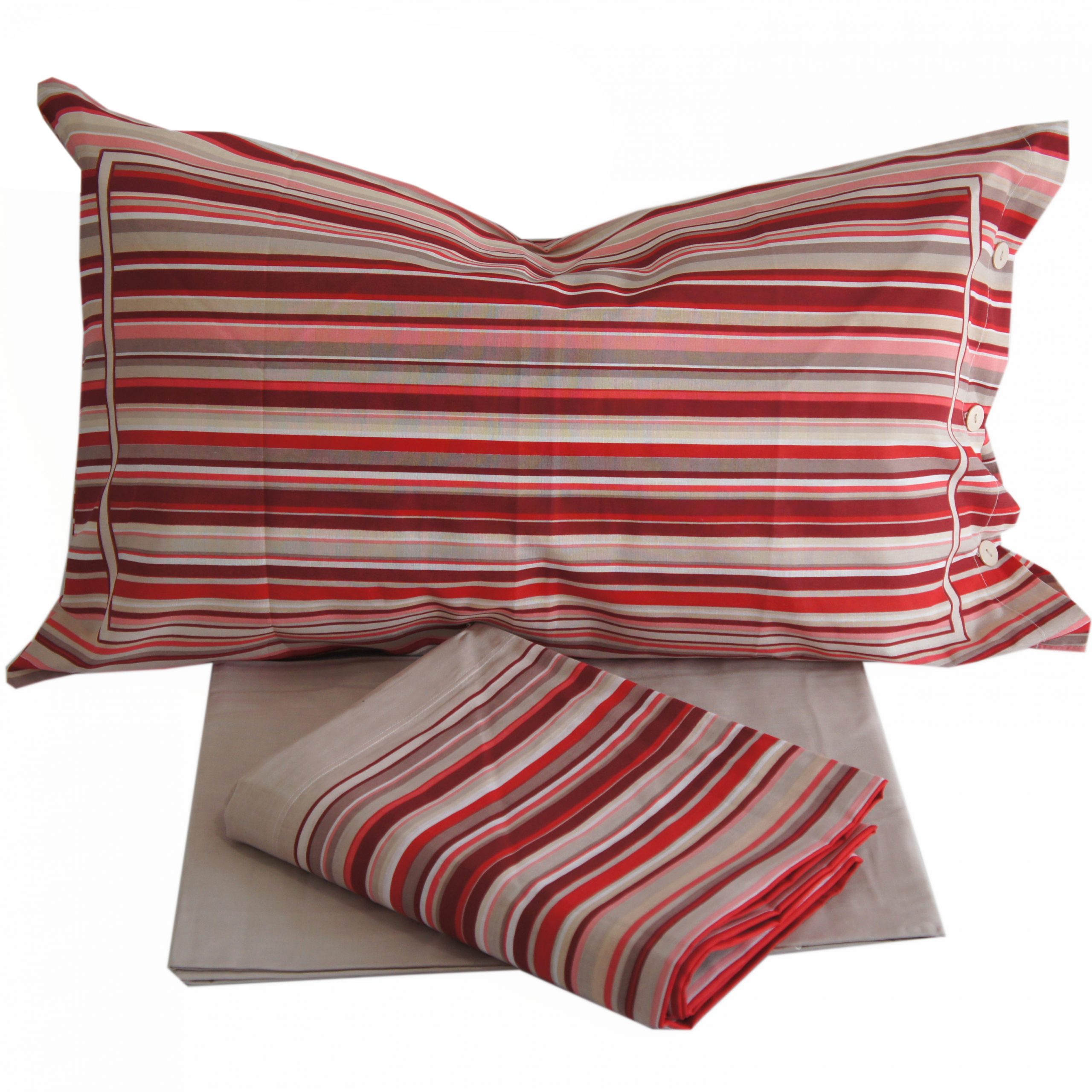 Completo Lenzuola per letto 100% puro Cotone una piazza e mezza MilleRighe  rosso