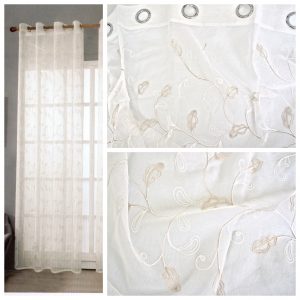 Coppia Tende Tendaggio con Occhielli Tessuto ricamato floreale beige MOD. 2LOC3HEUS