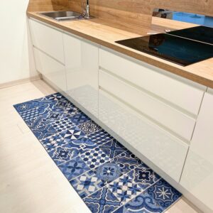Tappeto passatoia ciniglia lavabile antiscivolo Cementine Blu 57x190