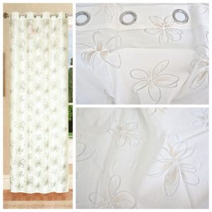 Coppia Tende Tendaggio con Occhielli Tessuto velato fiorato beige MOD. 1LOC6BOIKOT