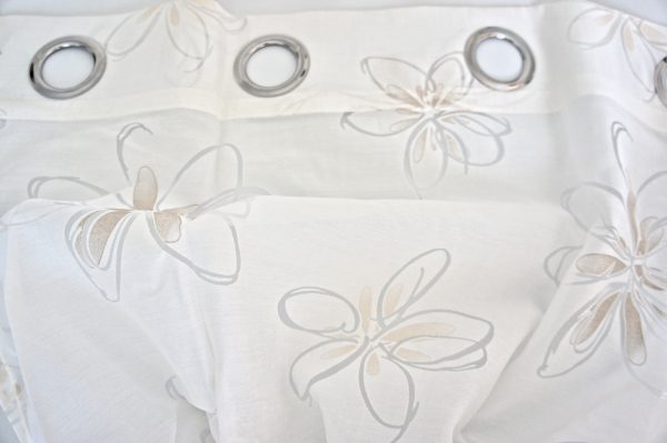 Coppia Tende Tendaggio con Occhielli Tessuto velato fiorato beige MOD. 1LOC6BOIKOT