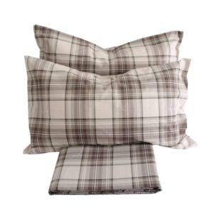 Completo Lenzuola per letto 100% puro Cotone made in Italy una piazza e mezza Kilt Beige scozzese