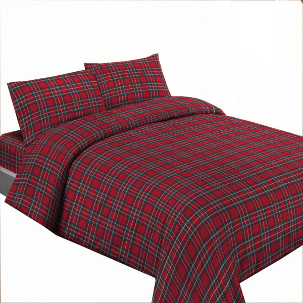 Parure Copripiumino 100% puro cotone matrimoniale Kilt Rosso