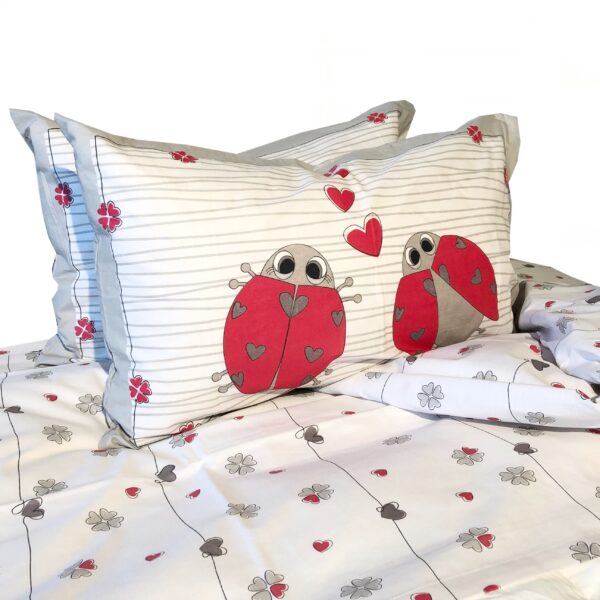 Completo Lenzuola per letto 100% puro Cotone una piazza Coccinelle Rosse