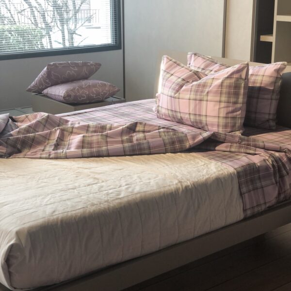 Completo Lenzuola per letto 100% puro Cotone made in Italy una piazza e mezza Kilt Lilla scozzese