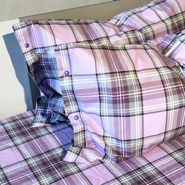 Completo Lenzuola per letto 100% puro Cotone made in Italy una piazza e mezza Kilt Lilla scozzese